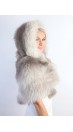 Grey fox fur  shawl with hood